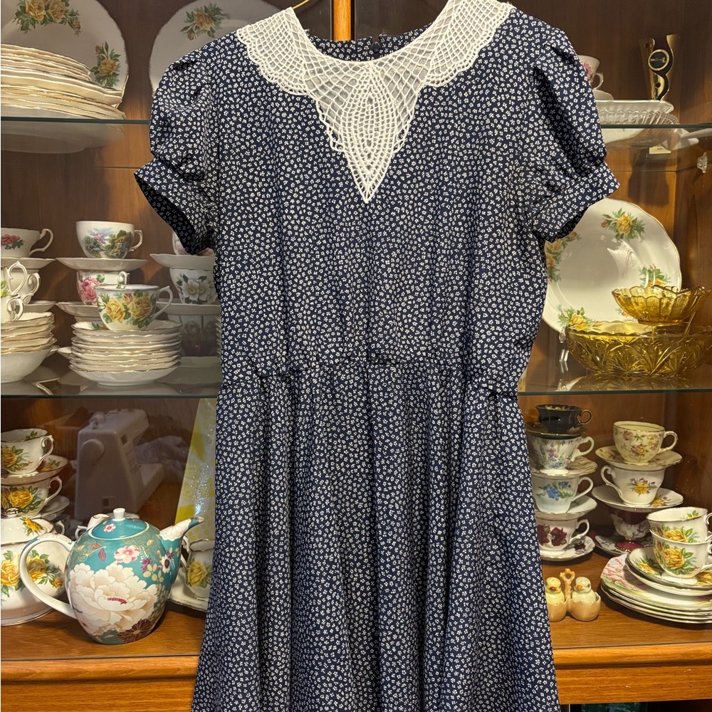 Blue and White Puff Sleeve Mini Sundress